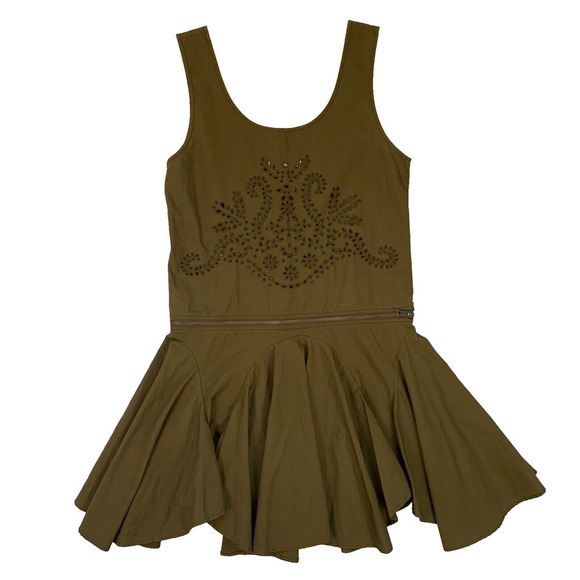 Chloe Sevigny x Opening Ceremony Eyelet Zipper Mini Dress Size XS Olive Green - Picture 1 of 8